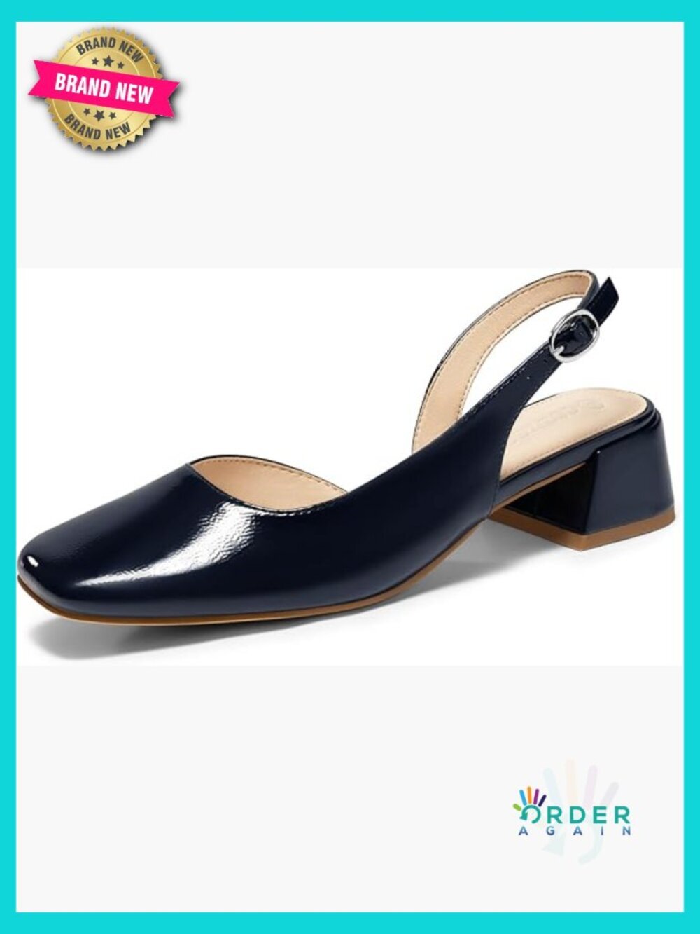 Chunky Low Heel Slingback Pumps D'Orsay Square Toe Work Office Dress Shoes